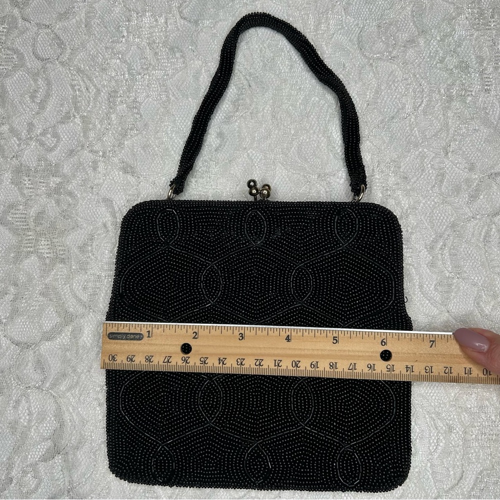 Dellil Vintage 60's Hand Made Black Beaded Evening Handbag Glamcore Quiet Luxury - Picture 15 of 17